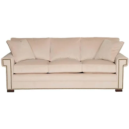 Transitional Three Cushion Sleeper Sofa with Greek Key Arms